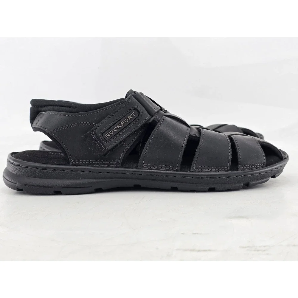 Rockport Darwyn Fisherman Sandals Mens 11 Black Leather Comfort - Excellent